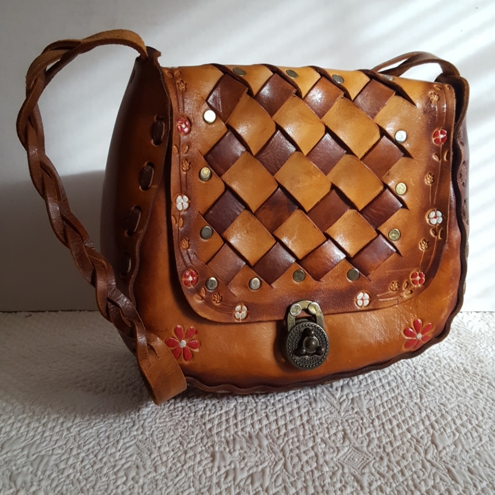 BoHo Hand Tooled Leather Shoulder Bag Mexico